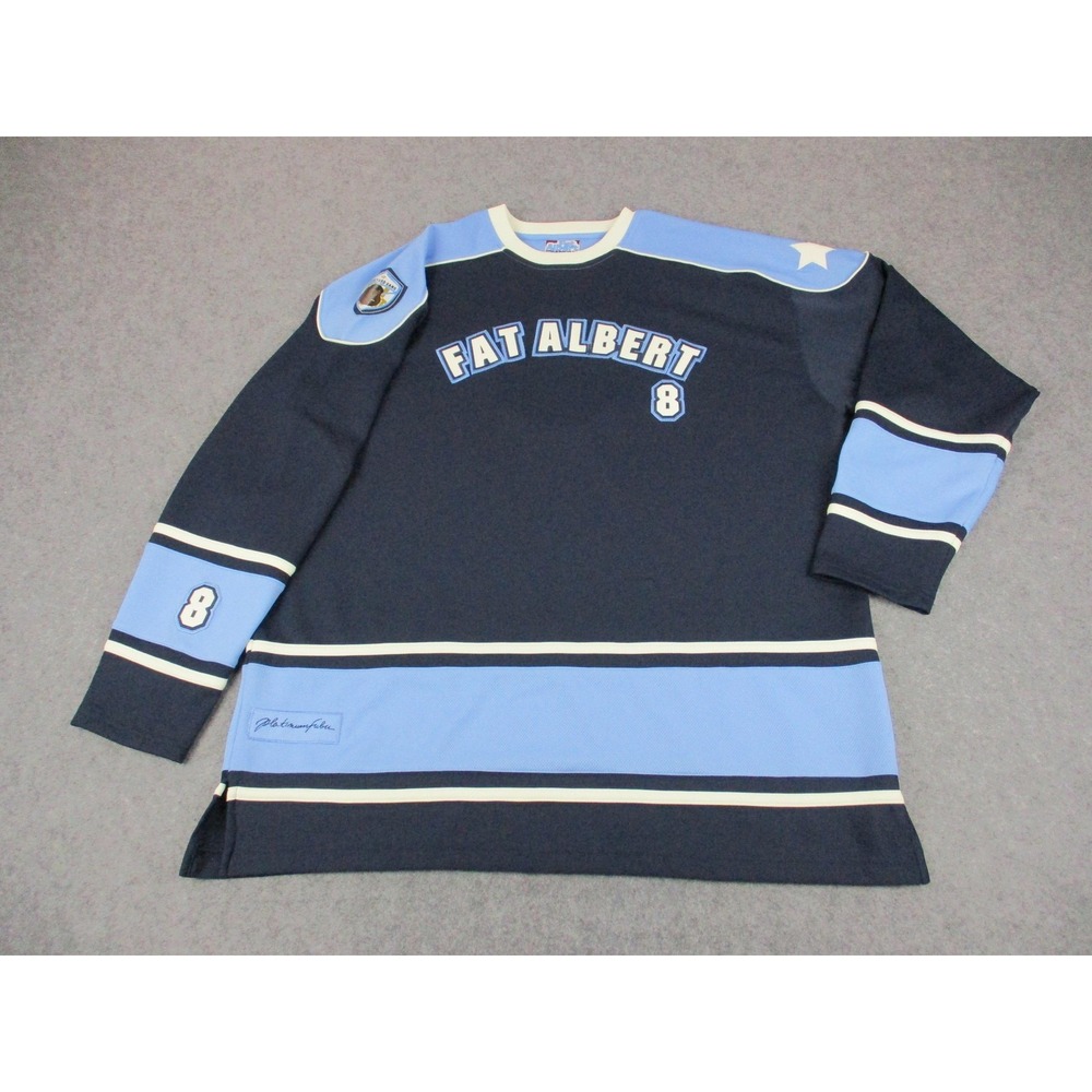 Platinum FUBU Shirt Men 2XL XXL Blue Fat Albert Junkyard Gang Jersey Long Sleeve